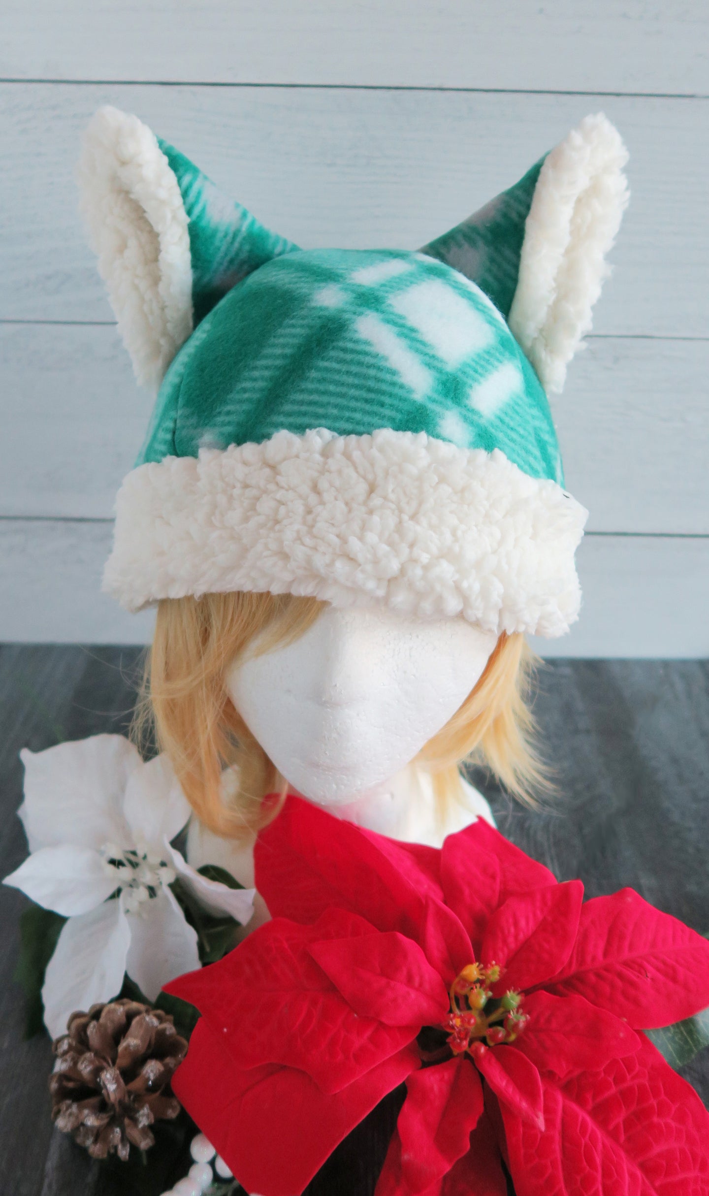 Winter Green Christmas Cat Fleece Hat - Sherpa Hat