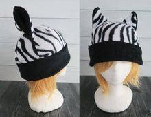 Load image into Gallery viewer, Zebra Fleece Hat - Ready to Ship Halloween Costume
