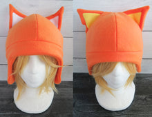 Load image into Gallery viewer, Orange Cat Fleece Hat - Ready to Ship Halloween Costume
